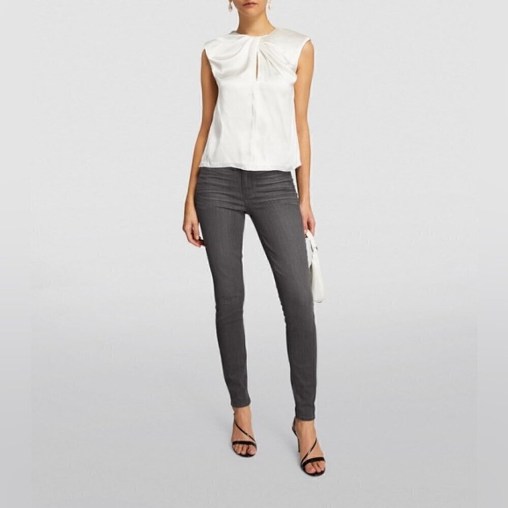 NWT PAIGE ultra high rise Hoxton Ankle Raw Hem Smokey Charcoal Black denim w 24